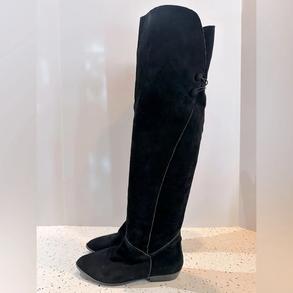 Over The Knee Black Suede Leather Boots Made in‎ Spain